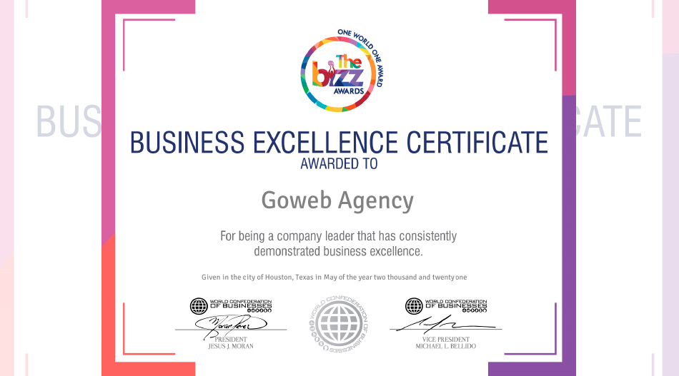 Goweb Agency distinguida pela WOBCOB em Excelência Empresarial
